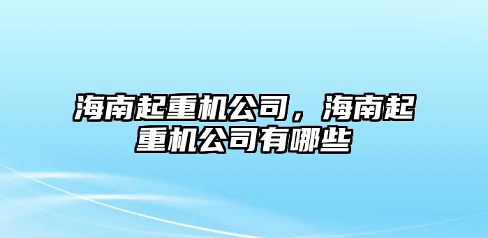 海南起重機公司，海南起重機公司有哪些