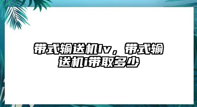 帶式輸送機Iv，帶式輸送機i帶取多少